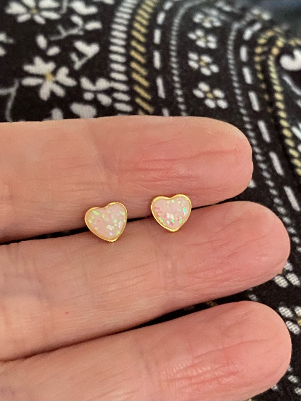 Gold-Tone Heart Stud Earrings with Pink Opal Inlay - Women Jewelry